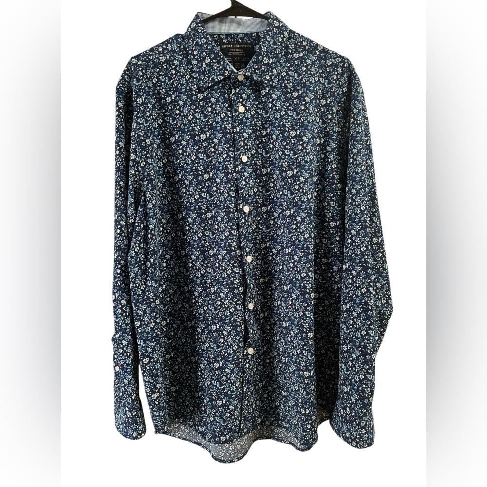 Report collection Blue floral long sleeve performance slim fit button down shirt